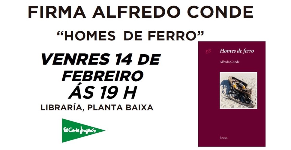 Alfredo Conde asina exemplares do seu último libro, Homes de Ferro